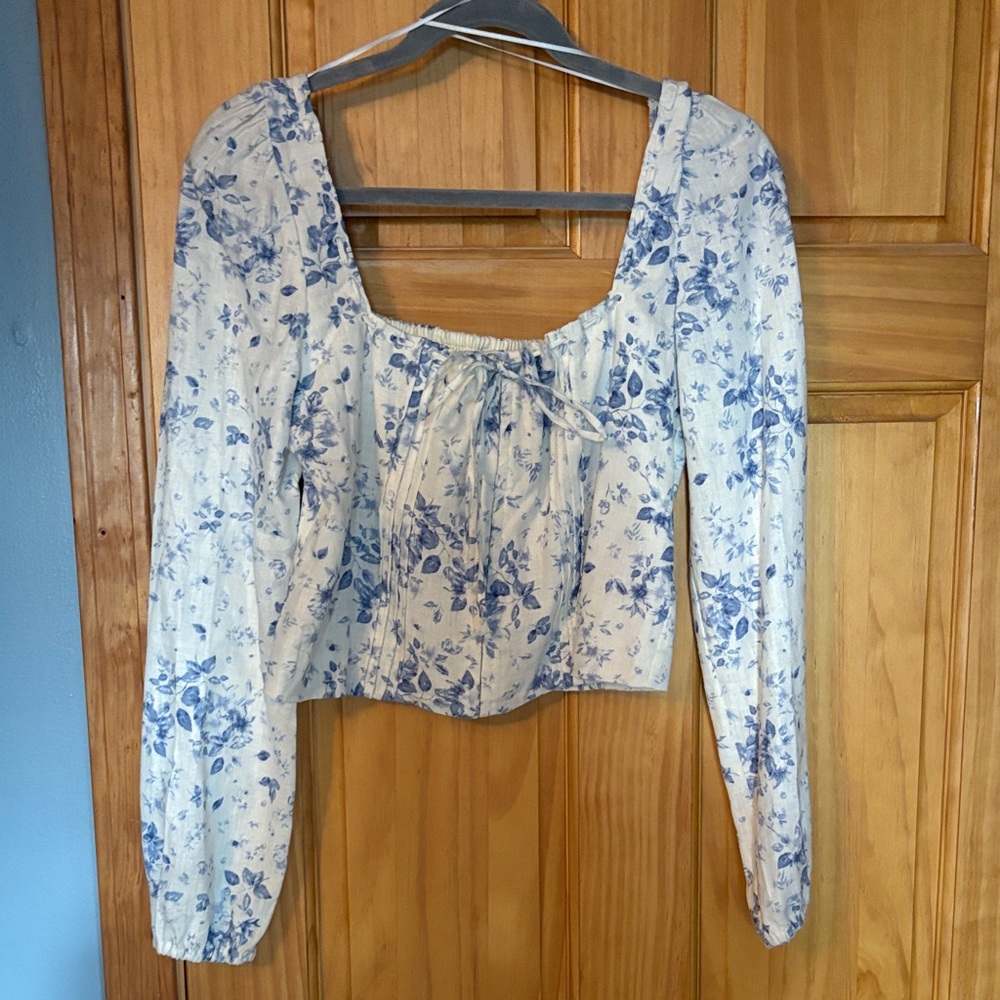Joie Blue Floral Crop Top Blouse